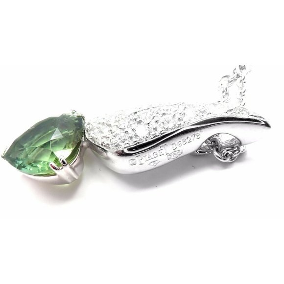 Rare! Authentic Piaget 18k White Gold Diamond Peridot Heart Pendant Necklace - Picture 5 of 8